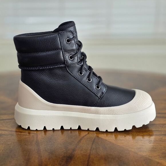 UGG Neumel High Weather Black Birch Tan Leather Boots Fur Women's 8 New 1158208 - Picture 6 of 11